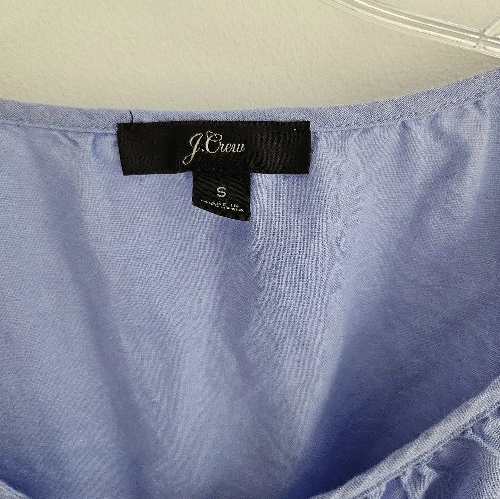 J. Crew Linen blend Peplum Blue ric rac blouse